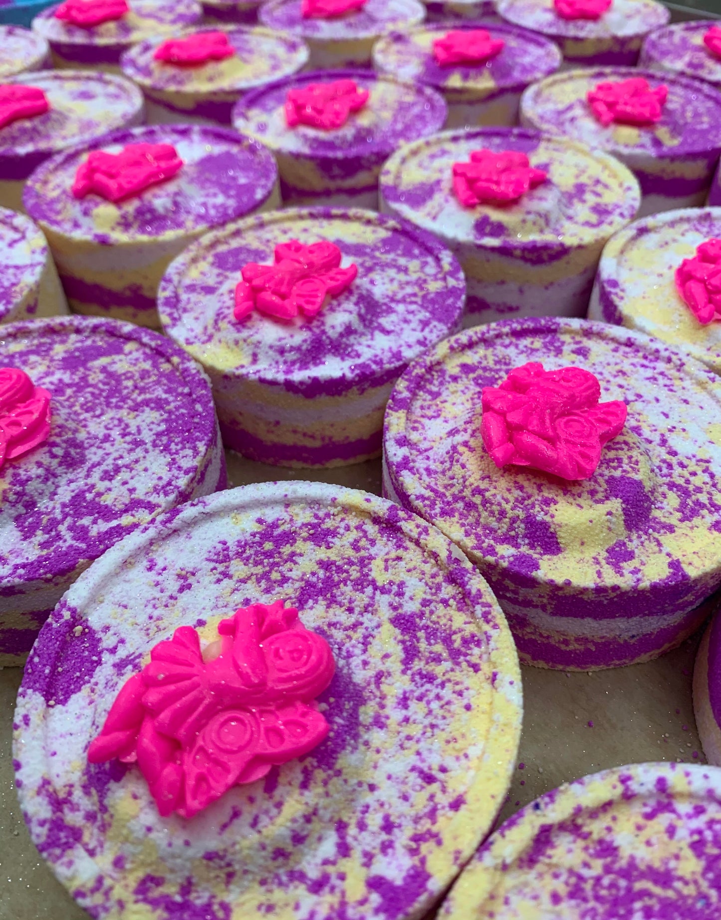 Jumbo Disc Bath Bombs With Soap Topper - Multiple Scents -Handmade With Sweet Almond Oil